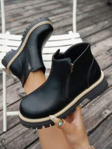 秋冬季女士宽楦鞋、女士时尚靴、女士踝靴和短靴、女士宽筒踝靴（宽楦） - 黑色 - 查看 5