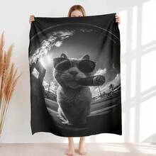 JACKAISM Long Plush Blanket - Heavyweight 250gsm Black & White With Fashion Glasses Throw - All-Season Luxury Bedspread, Couch, Camping, Office, Car - Soft Flannel Large Blanket Home, Travel, Dorm - Washable - Stylish Tabby Design In Black & White - Multi-Purpose Cozy Throw Adults & Pets - Contemporary Style Printed Fleece Blanket Indoor & Outdoor Use, Blanket, Cartoon Blanket