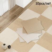 10pcs/Set Plush Carpet Tiles - Peel And Stick Self-Adhesive Square Floor Mats, Non-, Easy Installation, Suitable For Kitchen, Bedroom, Office - Black/Gray/Khaki - 30X30cm - View 6