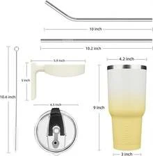 Vaso de  con asa de acero inoxidable con tapa y popote para mujer, color verde lavanda - Limón - Ver 4