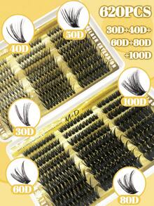 522-Piece D-Shaped, Large-Capacity Eyelash Kit; Includes 30D, 40D, 50D, 60D, 80D, And 100D Volume Lashes; For Natural-Looking Eye Makeup; 10-16mm Length, Mixed-Length, Waterproof Synthetic Mink Fiber; 3D Individual Lash Clusters; Easy To Carry, Reusable; Suitable For Daily Wear, Vacations, Everyday Makeup, Cosplay, Full Makeup Looks, And Daily Use; Eyelash Extensions, Individual Lashes, False Eyelashes.