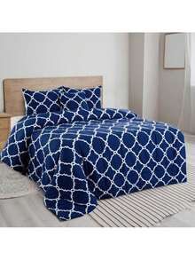 5-Piece Comforter Set – Lux Decor Collection – Lightweight Microfiber With Plush Texture – Opulent Design – All-Season Warmth – Elegant Bedding With Pillow Shams & Bed Skirt – Cozy Comforter, Elegant Bedding Set, Luxury Bedroom Essentials, Valentine's Day Romantic Bedroom, Spring Bedding Set, Complete Bed In A Bag, Matching Decor, Elegant Design, Luxury Look, Gift Set Idea, Guest Bedroom Ready, Modern Bedroom Style, Easy Bedroom Refresh, All-Inclusive Bedding, Daily Living, Home Comfort, Family Choice - 四葉海軍藍 - 查看 10