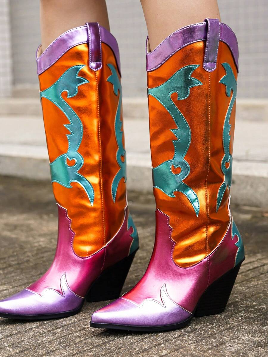 Juliana Metallic Colorblock Western Cowboy Boots - trái cam - Xem 1