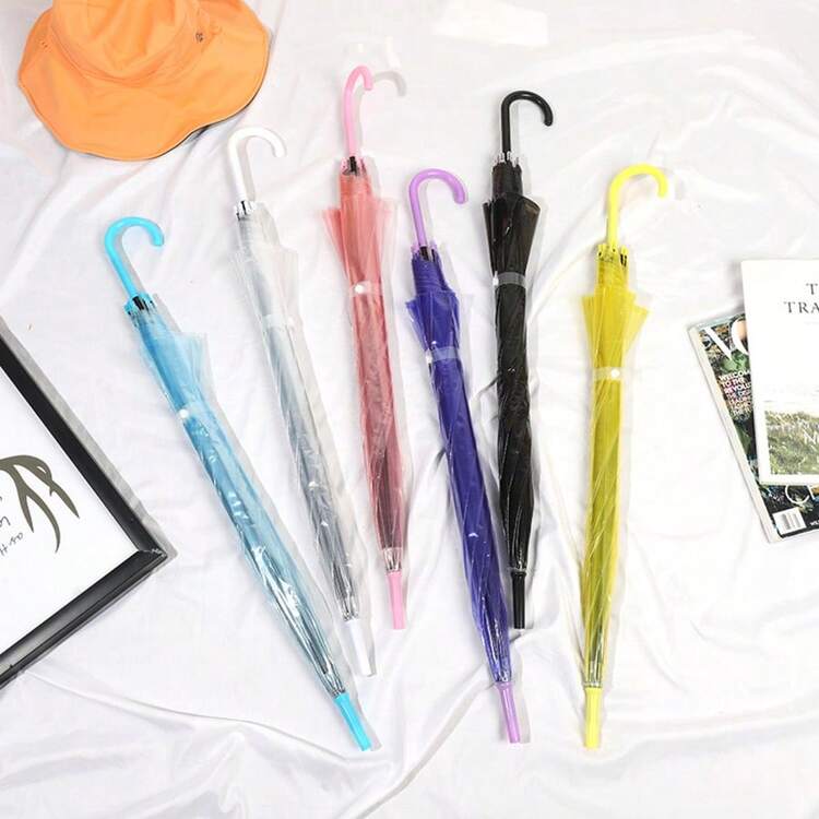 1pc Transparent Umbrella, Long-Handled Umbrella, Popular Photo Spot, Transparent Umbrella Decoration Prop, Straight Handle, Fresh And Cute - Multicolor - View 2