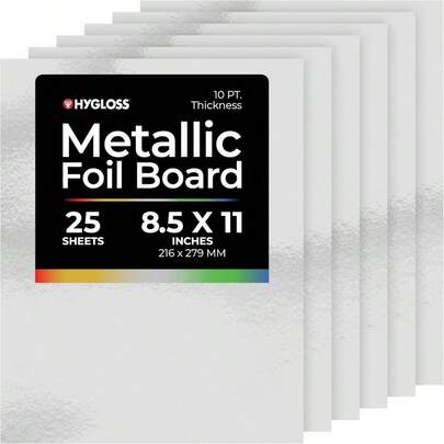 Hygloss 25 Sheets 8.5 X 11inch Metallic Foil Board Silver