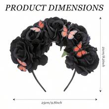 Mexican Black Rose Flower Crown Mexican Floral Headpiece Death Of The Day Dark Rose Flower Headband With Butterfly For Dia De Los Muertos Costume Halloween Festival Party Hair Accessories