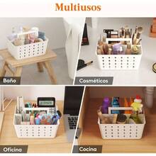 - Cesta de ducha porttil con asa, 2 piezas de plstico para recmara con agujeros, cesta organizadora limpia para bao, universidad, recmara esenciales, color blanco - 1 - Ver 6