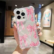 Funda Antigolpes Súper Resistente  - ¡Esquinas Reforzadas con Air Caps! Protección Completa AntiAmarillo - Transparente Lazos rosas patrón-Ideal Trabajo y Ocio- Regalo Pareja/Mejor Amiga ( - transparente - Ver 3