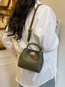 时尚通勤包，轻便奢华女士手提包，优雅单肩托特包，高端百搭，适合工作场合 - 墨綠色 - 查看 5