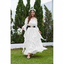 Renaissance Dress Women Victorian Medieval Gothic Witch Fairy Wedding Beige Off Shoulder Puff Sleeve Ruffle Dresses{"Color_name":"03-White","Size_name":"XX-Large/3X-Large"} - 03-白色 - 查看 7