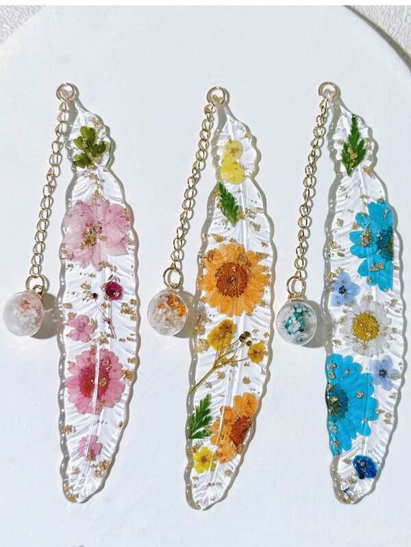 1 Piece Of Transparent Dried Flower Resin Bookmark, Handmade Feather Bookmark, Book Clip With Luminous Glass Beads, Suitable For Women, Students, Bookworms, Book Fans, And Accessories To Enhance Reading Interest