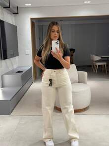 Wideleg Pants - 米色 - 查看 3