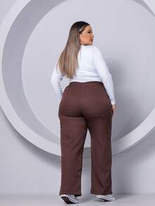 PLUS SIZE WIDE LEG HIGH WAIST PANTS WITH CARGO POCKET - 鏽棕色 - 查看 6