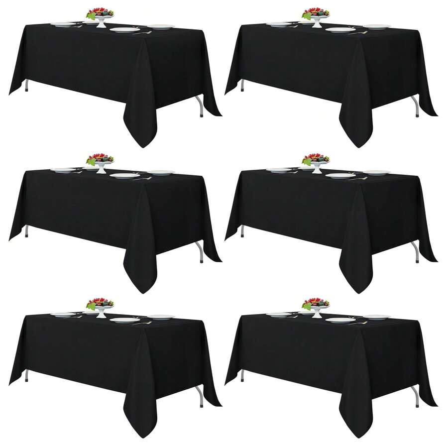6 Pack White Rectangle Tablecloths – Polyester Table Covers In 6 Sizes (60x84, 60x102, 60x126, 90x132, 90x156) – Washable, Wrinkle-Free & Stain-Resistant Fabric Table Cloths For 6ft & 8ft Tables, Wedding, Party, Banquet, Dining - màu đen - Xem 1