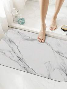 Quick-Drying Silicone Bathroom Mat, Non-Slip Rubber Backing, Waterproof Leather Bathroom Mat, Non-Woven Fabric Woven Rectangle White Marble Pattern - Multicolor - View 2