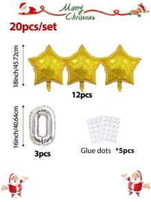 20/60 pezzi Set di palloncini natalizi laser - Palloncini a stella olografici rossi/oro/verdi da 18" + Palloncini a forma di "0" in foil, ideali per decorazioni natalizie, decorazioni interne/esterne, Capodanno, decorazioni per la stanza del 2026, feste di compleanno e altri eventi e vacanze a tema