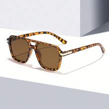 1/2PCS European & American Double-Beam Square Tortoiseshell Frame Fashion Glasses For Women & Men, Casual Outdoor Beach Travel Daily Decorative Eyewear - Multicolor - View 5
