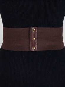 1件女士咖啡棕色时尚PU皮革弹力束腰带，带圆形环装饰，用途广泛，适合万圣节、文艺复兴时期服装等场合。 - 咖啡棕 - 查看 3