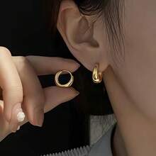 [Low Allergy] French Stainless Steel Hook Earrings |    Golden Plated |     Low Allergy, Fade Resistant, Comfortable |     Women's Earrings |     Daily Wear Or Parties |     Simple And Elegant - 金色 - 查看 5