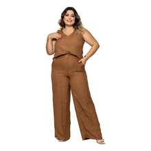 Conjunto Feminino Regata E Pantalona Plus Size conpl-0039 - Marrom - Visão 4