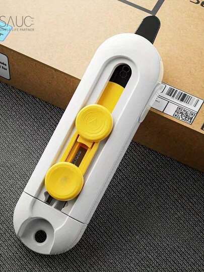 1pc Magnetic Demolition Express Knife Artist Mini Pocket Knife With Ergonomic Grip, One-Touch Safety Lock & Compact Design - Heavy-Duty Sharp Blade For Box Cutting, Demolition, Everyday Carry - Portable Pocket Opener For Home, Office, Outdoor Use (White & Yellow)