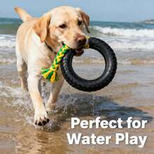 耐用橡胶狗咬胶玩具 - 互动轮胎形宠物玩具，坚固耐用，有 S、M、L 码可选，适合所有品种，好玩的狗玩具 | 轮胎设计玩具 | 耐用的狗玩具，狗玩具 - 黑色 - 查看 4