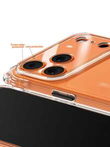 挂绳式防震时尚TPU手机壳，1个装，纯色透明，带挂绳，黑色按键，包含1条4mm橙色可调节挂绳，兼容 17/17Pro/Air/17PROMAX/16/16Pro/16PLUS/16Promax/16E/15/11/12/13/14/13mini/7P/8P/XR/X，适合日常使用、户外活动、徒步旅行，解放双手，方便携带，男女皆宜，春季礼物 - 無色 - 查看 5