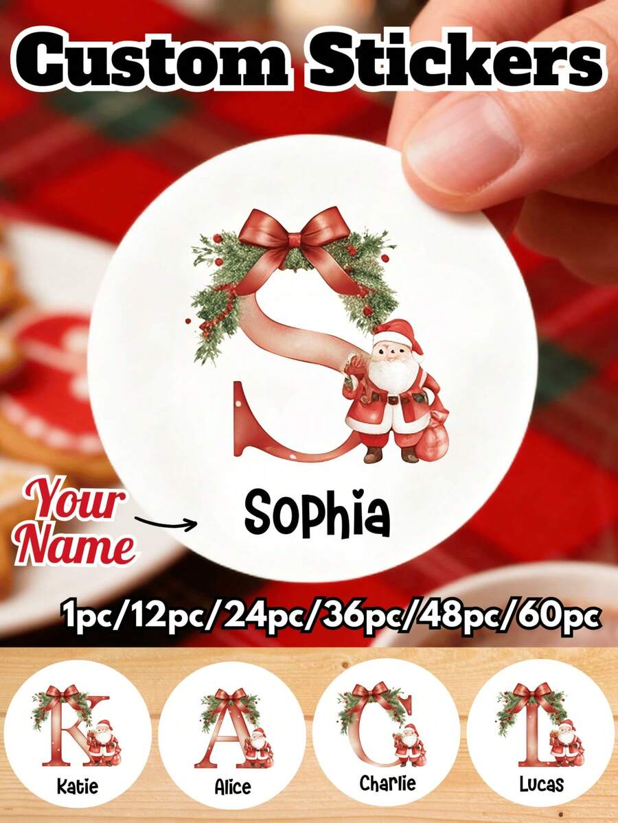 12/24/36/48/60pcs, Personalised Christmas Matt Or Gloss Sticker Labels, Christmas Stickers, Christmas Labels, Christmas Gift Labels, Christmas Decorations For Home, Holiday/Christmas Tag, All-Purpose, Solid Color, Business Casual, Ideal Gifts For Him,Ideal Gifts For Her, Wedding Favor Tag, Custom Name Card,Festive Calendar - Multicolor (Christmas Style) - View 1