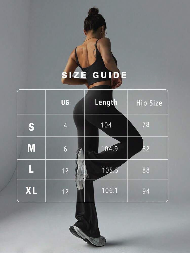 FWH Fashionable Outdoor Running Sports Lifestyle Yoga High-Waisted Butt-Lifting Peach-Shaped Slimming Tummy-Control Body-Shaping Leg-Lengthening Pocket Flared Hem Design Casual Versatile Street Elegant Style Flared Pants Tights - Black - View 3