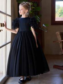 Robe de cocktail noire ajustable à jupe bouffante sans dos, convenant pour les adolescentes, adaptée aux fêtes, demoiselles d'honneur, anniversaires - Noir - Voir 6