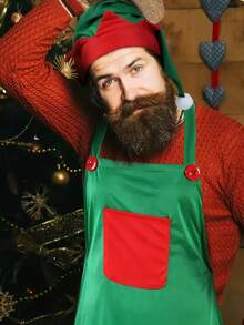 2 件圣诞狂欢派对围裙和帽子套装，圣诞围裙和帽子，适合圣诞派对服装和用品 - 綠色 - 查看 5