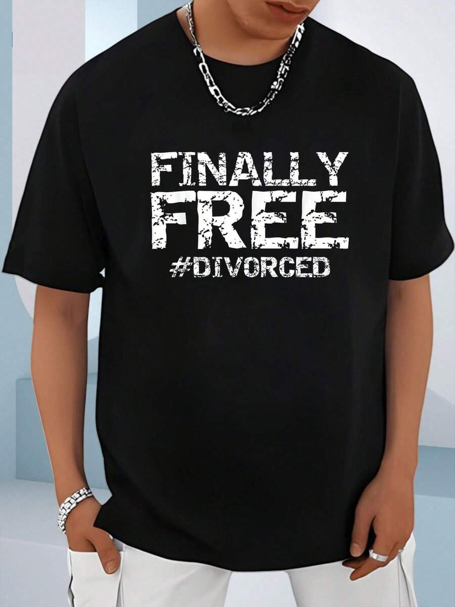 Finally Free # Divorced Freedom From Marriage Vintage Divorce T-Shirt - 100% Cotton Summer Clothes For Men, Perfect For Daily Wear, Hiking, And Travel - Black - View 1