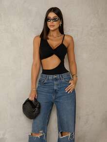 Women's Bodysuit With Cutout And Cup Elegant Gringa Fashion Twisted Summer With Cup Cleo - màu đen - Xem 10