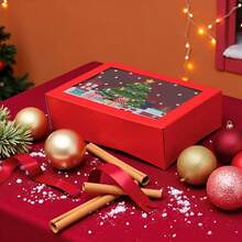 6 cajas de regalo de Navidad, cajas de regalo de fiesta de Navidad, cajas transparentes para hornear galletas, cajas de regalo de cartón rojo de Navidad - Multicolor - Ver 3