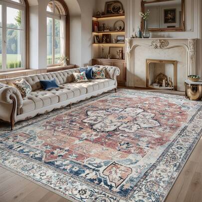 Sour Lemon Vintage Bohemian Style Rugs Living Room ,Boho Vintage Decorative Large Rug, Area Rugs For Bedroom, Machine Washable Rug,  Anti Slip Carpet, Imitation Cashmere, Lightweight And Soft, For Living Room, Bedroom