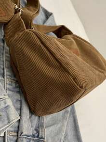 1pc, Versatile Fashion, Niche Design, Shoulder Messenger Bag, Solid Corduroy Fabric Labeling With Hanging Small Bag Decoration, Adjustable Shoulder Strap, Multi-Color Optional Square Bag, Suitable For Ladies' Daily Commuting And Shopping Occasions.