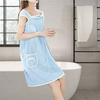 Contemporary Multicolored Coral Fleece Bath Towel Wrap, Quick-Dry, Absorbent, Non-Woven Fabric, Polyester 100%, With Bow Design, Fade Resistant, For Home Spa - Fantasy Theme,Suitable For Bathrooms, Bathing, Body Cleaning, Gifts, Showers, Thick, Soft, Wearable, Bow Tie ﻿, Large Bath Towel