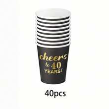 10/20/40pcs 30th 40th 50th 60th Birthday Party Cups Black Gold Disposable Paper Cups Cheers To 40 Years Table Decorations For Men And Women Birthday Wedding Anniversary Party Disposable Party Cups 50th Birthday Party Decorations 30 Year Old Birthday Decorations - Black - View 8