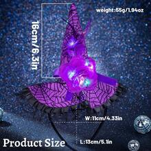 Halloween Witch Hat Headband Light Up Witch Hairband Glitter Lace Flower Feather Headpiece For Women
