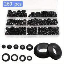 260 Pieces Black Double-Sided Rubber O-Ring Gasket, Insulating Material Cable Seal Kit, Suitable For Homes, Cars And Cables - Waterproof Wire Cover, Storage Box, Multiple Sizes