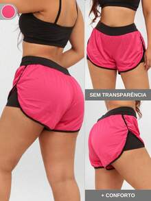 Women's Double Shorts Gym 2 In 1 Fitness Clothing Workout Running Sports - 粉色 - 查看 2