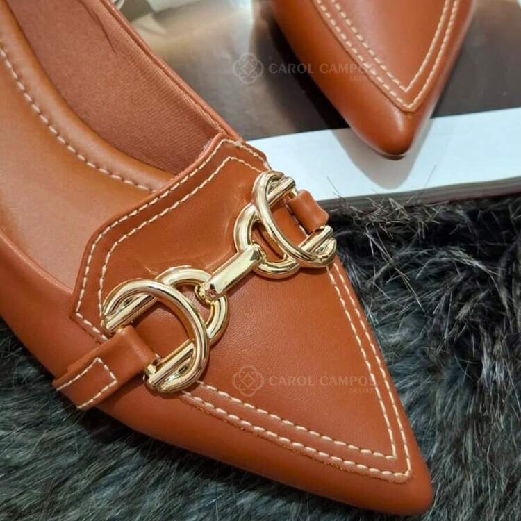 Sapatilha Bico Feminina Fino Casual Confortável Sapato feminino bico fino - Caramelo - Visão 8