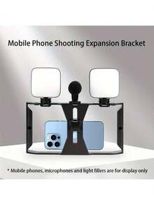 1pc 3 Cold Shoe Phone Stabilizer - Anti-Shake Handheld Mount | Lightweight ABS, Mic/Light Slots & 1/4" Ports For Live Streaming Vlogging - Black - View 7