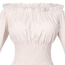 Womens Renaissance Victorian Peasant Ruffle Smocked Waist Boho Pirate Shirt Blouse With Belt Set{"Size_name":"Medium","Color_name":"Beige"} - 淺褐色的 - 查看 8