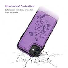 Compatible With IPhone 11 Case Wallet With Card Holder, Embossed Butterfly Premium PU Leather Double Magnetic Buttons Flip Shockproof Protective Cover For IPhone 11 6.1 Inch(Purple){"Color_name":"Purple"} - 多色2 - 查看 8
