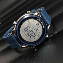 Men's Electronic Watch Thin Digital Watch Waterproof Bezel Night Light - Azul - Ver 2