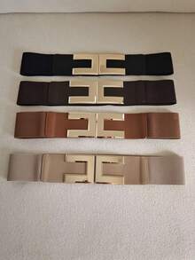 6cm Wide Elastic Belt With Alloy Buckle][ - Camel - View 3