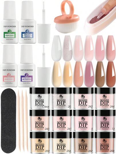 22 pezzi Kit di Polvere per Unghie da Starter con 3 pezzi di Bastoncini Campione, Set di 12 Colori di Polvere per Immersione Nude Marrone Rosa con Base/Top Coat Attivatore Pennello Salvatore per Glitter Francese Scatola di Raccolta per Manicure Salone Casa Professionisti