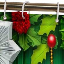 1pc/4pcs Green Christmas Shower Curtain Set: Santa Claus Bathtub Gift Theme, Elegant Housewarming Shower Curtain Gift, Modern Home Bathroom Decor Curtain, Shower Curtain With 12 Hooks, Non-Slip Bath Mat, U-Shaped Toilet Mat, Toilet Lid Cover, Bathroom Decor Set