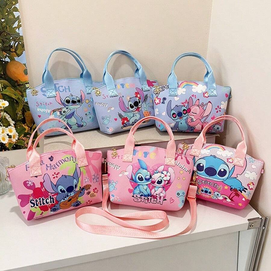 Conjunto de bolso de mano mini y bolso bandolera con estampado gráfico de Lilo y Stitch / Angel - Bolsos de lona multicolor con estilo, con correa de hombro ajustable - Accesorio casual y versátil para uso diario - El regalo perfecto y divertido para adolescentes y adultos jóvenes en cumpleaños u ocasiones festivas